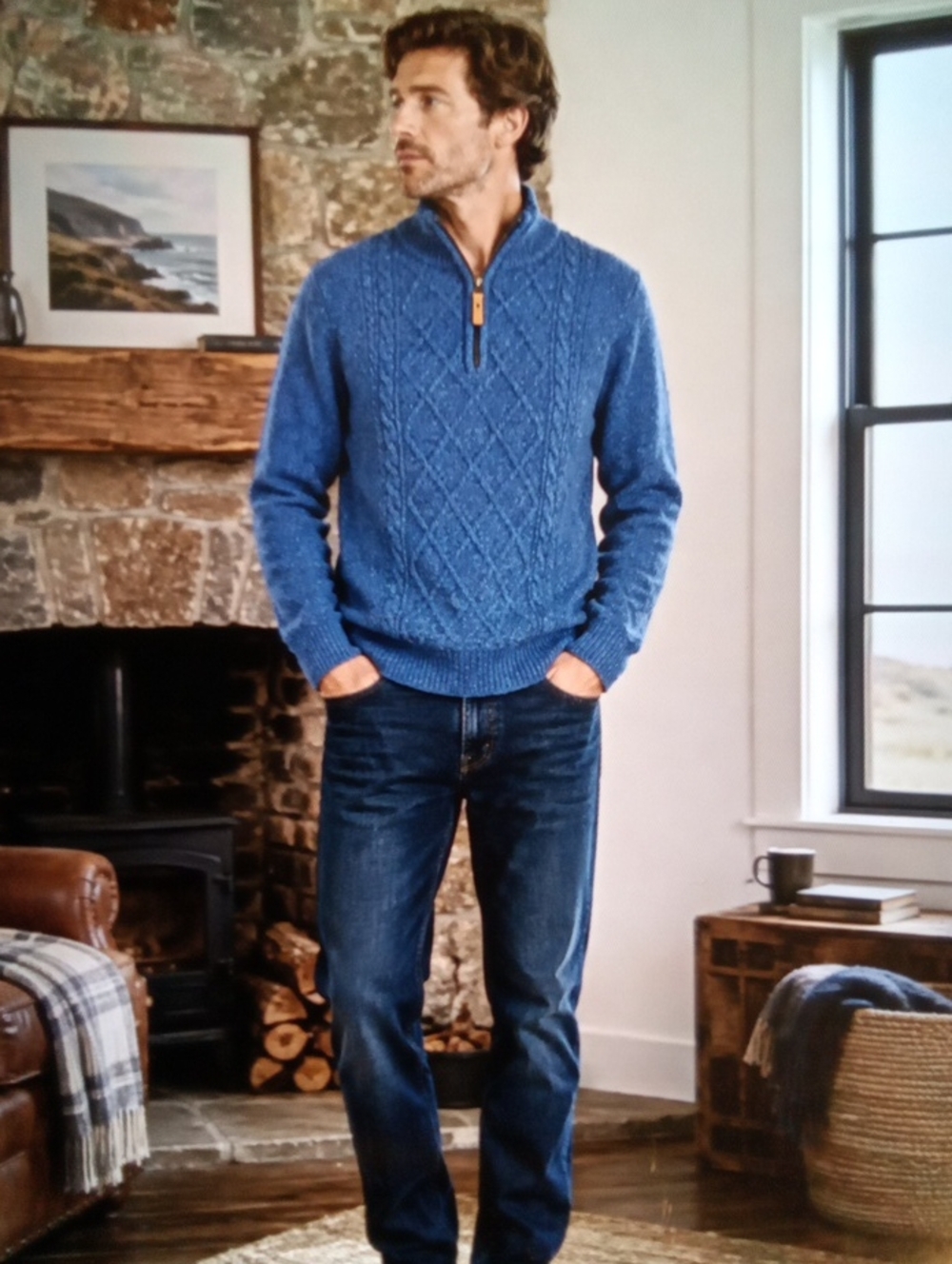 Aran Sweater Market Ireland Lambswool Fisherman  Cable Knit Quarter Zip Mens XL